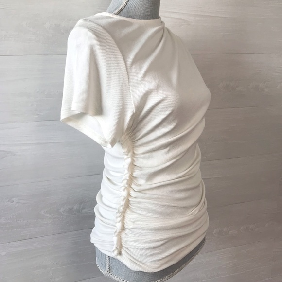 ATLEIN Paris Asymmetric Gathered Ribbed Stretch Viscose T-Shirt - Picture 3 of 8